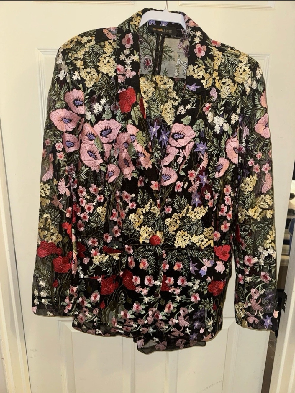 Fashion Nova Floral Blazer and Wide Leg Pants Set- Black
